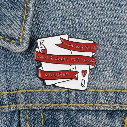 Poker Banner Enamel Pin Custom Lovers Brooches Bag Clothes Lapel Pin King Queen Badge Love Jewelry Gift for Girl Friend