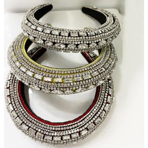 Luxury Retro Sparkly Padded Rhinestones All-match Headbands Full Crystal Limited Edition Hairbands Bejewled Black Red Yellow
