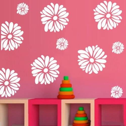 12 Daisy flowers removable wall / window stickers for home kids room or nursery DIY Vinyl adesivo de parede nursery Decor D490