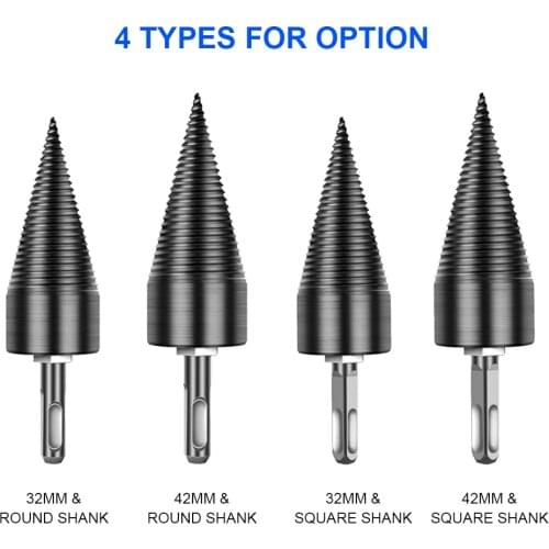 Wood Splitter Drill Bit Firewood Log Splitter Drill Bit Heavy Duty Drill Screw Cone Driver 32mm with Removable Square Shank