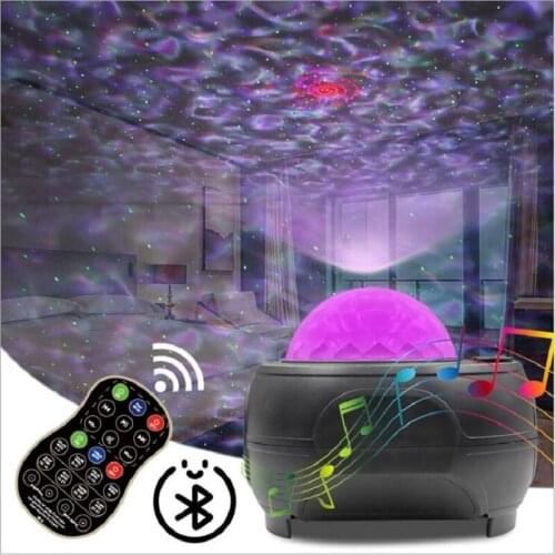 LED Laser Colorful Starry Sky Ocean Projector Night Light Remote Control Ocean Wave Projection Lamp With Bluetooth Music Speaker