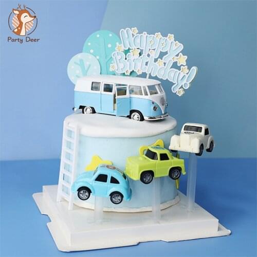 MIni Car Bus Cake Topper for Birthday Party Decor Alloy Locomotive Baby Shower Love Gifts Boy Kid Wedding Baking Supplies Gifts