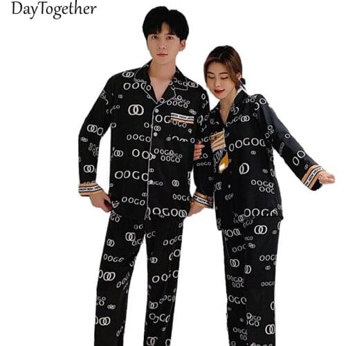 Spring hot style lovers pajamas thin men long sleeve style popular logo ice silk suit fashion leisure ice silk household