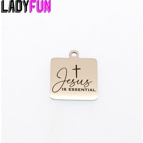 Jesus Is Essential Stainless Steel Christian Charms High Polish Mirror Pendant 20mm 10pcs