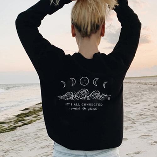 Its All Connected Protect The Planet Sweatshirt Casual Women Long Sleeve Organic Eco Sweatshirts Funny Jumper Graphic Pullovers