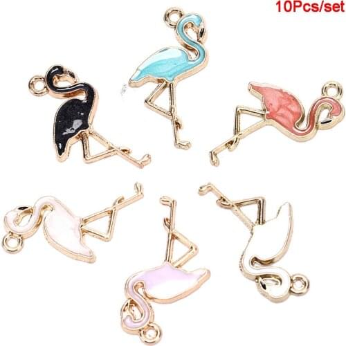 10PCS Enamel Animal Flamingo Alloy Charms Pendant DIY Craft Jewelry Findings 6 Colors Hot Sale