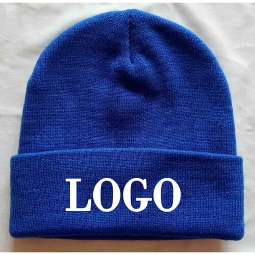10pcs Wholesale Blue beanies Adult Elastic Winter Warm cap stitch logo Skullies & Acrylic Beanies Custom Letters Apparel hats