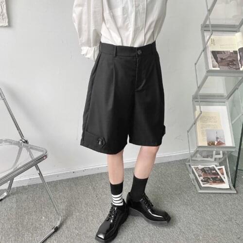 2021 Summer Korean style simple unique Flared Shorts Men casual loose black suit shorts size S-XL
