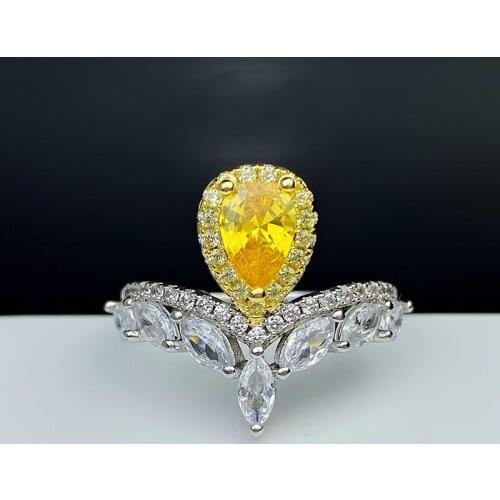 2021 Luxury 5*5MM 1CT Water Drop Cut Citrine Pink Gemstone Adjustable Rings For Women Holiday Birthday Fine Jewelry Gifts