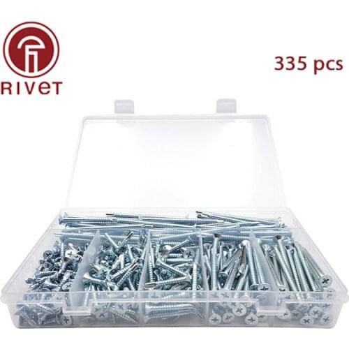 335Pcs M4.8*16/25/32/50/60/80mm Cross Recessed Countersunk Head Self-Drilling Tapping Screws Flat Head Self Drill Tail Screw