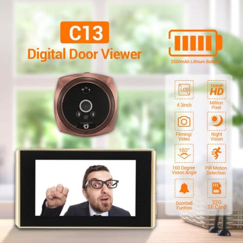 4.3Inch Screen 1080P Visual Video Doorbell Motion Detection Peephole Viewer Video Door Phone