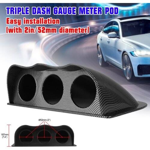 52mm Universal Car Carbon Fiber Gauge Pod/Holder Triple Dash Gauge Meter Pod 3 Hole Dashboard Mount Holder Stowing Tidying