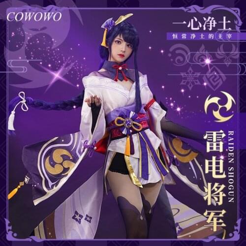 Anime! Genshin Impact Raiden Shogun Combat Gear Kimono Uniform Cosplay Costume Halloween Party Role Play Outfit Women 2021 NEW