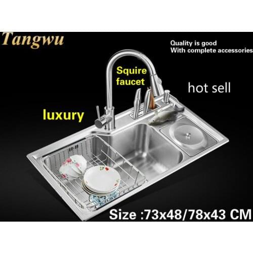 Free shipping luxury multifunction big kitchen single trough sink food-grade 304 stainless steel hot sell 730x480/780x430 MM