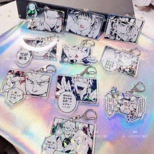 Anime JoJos Bizarre Adventure Bruno Bucciarati Kujo Jotaro Cosplay Acrylic Figure Keychain Badge Cards Key Ring Pendant Gifts