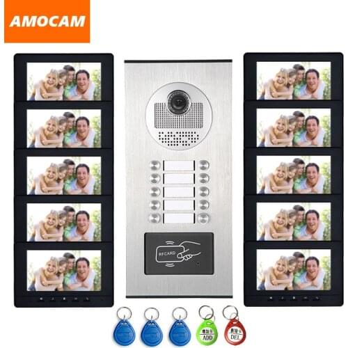 10 Units Apartment intercom system Video Door Phone Door Intercom HD Camera 7" Monitor video Doorbell with 5-RFID Card Unlock