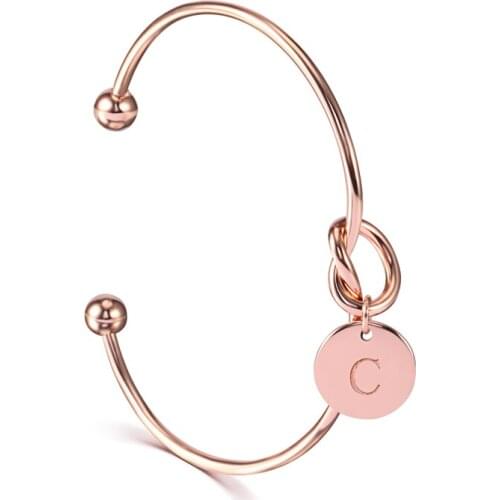 Duoying Engraved Letters Bracelet Knotted Open Cuff Bangle Initial Charm Bracelets Wire Love Bangles For Women Rose gold