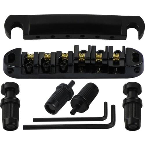 FLEOR Set of Zinc Alloy Black Roller Saddle Tune-O-Matic Guitar Bridge & Tailpiece for LP Electric Guitar