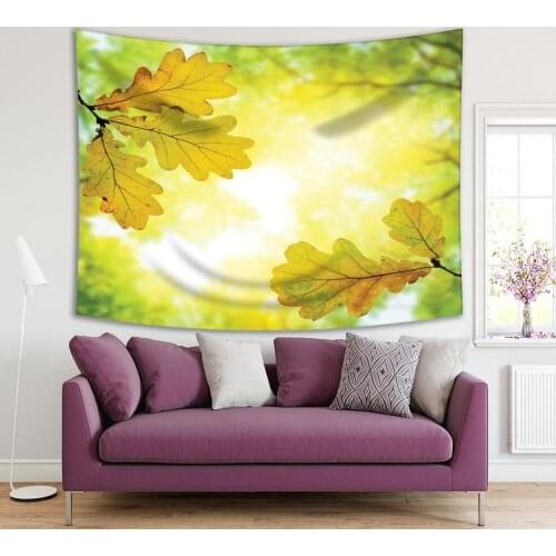 Tapestry Autumn Leaves Sun Light Coming Through Trees Foliage September Forest Nature Seasonal Scenery Green Yellow