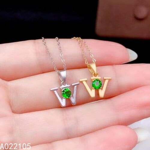 KJJEAXCMY fine jewelry 925 sterling silver inlaid Natural Diopside Womens trendy popular letter gem pendant necklace support de