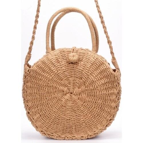 New Round Straw Beach Bag Girls Circle Rattan Messenger bag Small Bohemian Tote bag Women Handbags Handmade Crossbody Bags