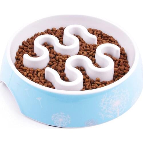 Avoid Choking Pet Dog Bowl Slow Food Bowl Slow Feeder Pet Supplies Basin Anti-Gulping Food-Plate Blue Printed Bowl