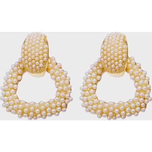 2020 New fashionable design geometric figure shape full pearl latest design of pearl earrings for women