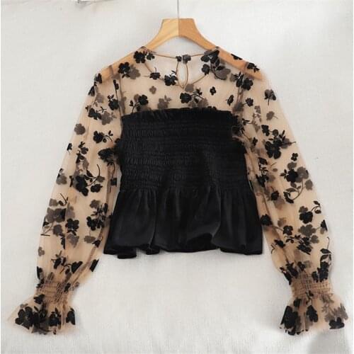 New Autumn Casual Women Lace Blouse Girl Gold Velvet Shirt Spring Flare Sleeve O-neck Blousas Basic Tops Pullover Bottoming 1451