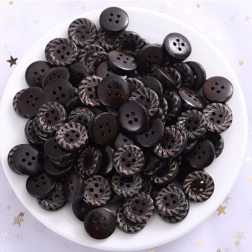 New 15mm 50Pcs Black Pattern Wooden Buttons 4 Holes Sewing Buttons DIY Crafts Scrapbooking For Sewing Clothes Dolls Accessories