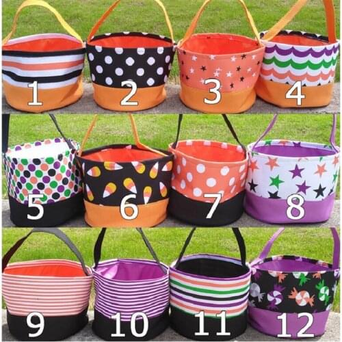 Wholesale 10pcs Monogrammed Halloween Buckets 12 Styles Personalize Polka Dot Sack Kids Gift Basket Candy bag Sublimation Blank