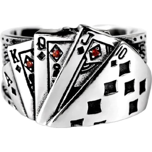 MIQIAO Silver Plated Poker Cards Game Hip Hop Vintage Punk Gothic Rings for Women Men Friends Lover Gift Fashion Jewelry Bague