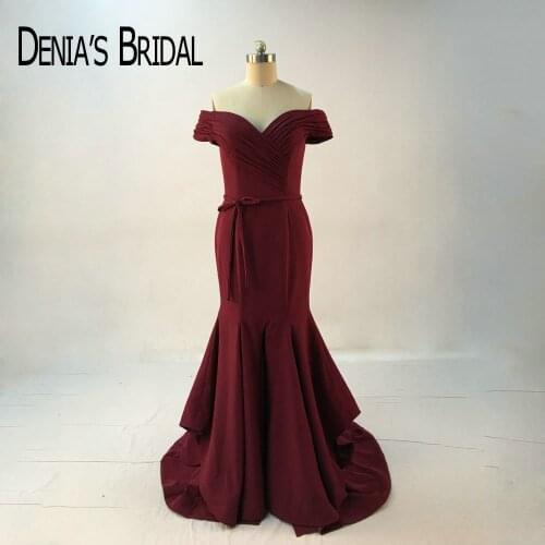 Real Image Burgundy Mermaid Evening Dresses Sweetheart Neck Sweep Train Evening Gowns Custom Made
