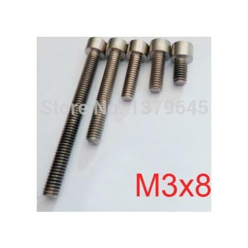 50pcs/lot GR2 Titanium Ti Bolt M3 thread 8mm length M3*8 M3x8 Hexagon Socket Cap Screw Allen Head, acid and alkali corrosion