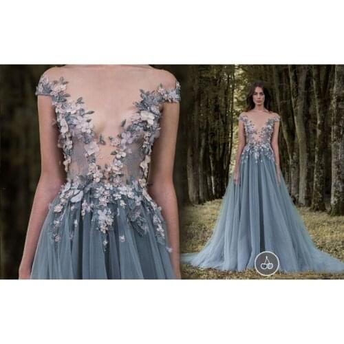 Gorgeous Long Evening Gowns Sheer Neck Applique Elegant Evening Dresses Cap Sleeve A-Line Vintage Formal Prom Party Dress Custom