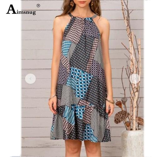 Vintage 2021 Summer Halter Dress Plus size Women Bohemian Print Party Dresses Knee-Length Vestidos Robe Dress Sexy Femme Clothes