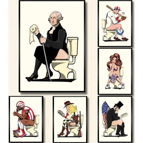 Funny Famous Figure On The Toilet Posters And Prints Classic Canvas Painting Wall Art Pictures For Bedroom Bathroom Home Decor