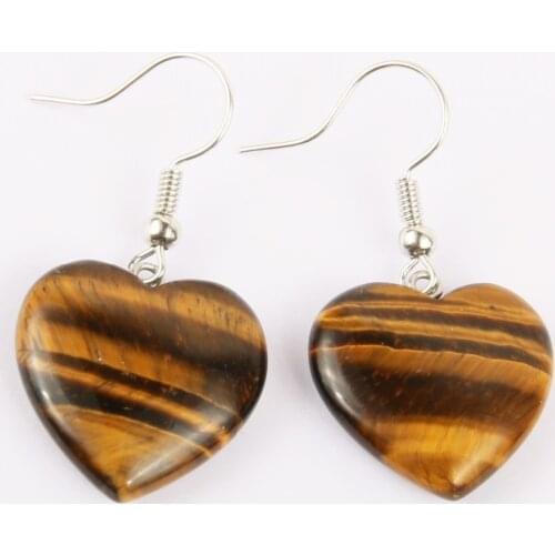 New hot wholesale jewelry ladies handmade natural stone peach heart-shaped earrings quartz tiger eye rose stone 20 color natural