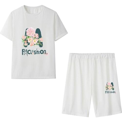 Women Summer 2 piece Set T-shirt+Shorts M Flower Printing O-Neck Slim Sports Casual Fitness Breathable Female Tracksuit