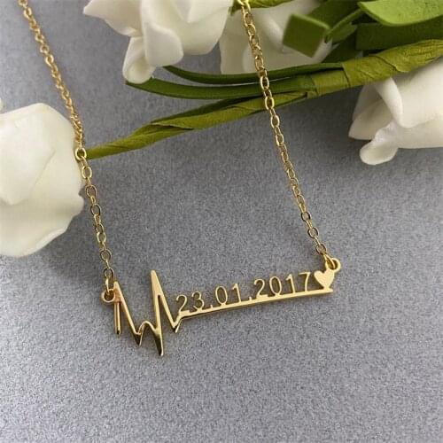 Personalized Heartbeat Name Necklace Custom Birthday Wedding Date Necklace For Women Jewelry Anniversary Gift Gold Colier Femmes