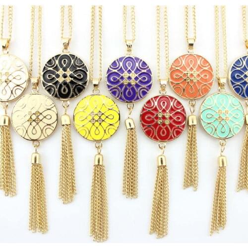 10 Colors Gold Tone Women Tassel Necklace Enamel Designer Inspired Monogram Tassel Pendant Necklaces