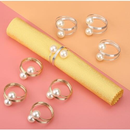 10Pcs Delicate Pearl Napkin Rings Metal Christening Banquet Dinner Table Serviette Napkin Buckle Holder Wedding Party Decoration