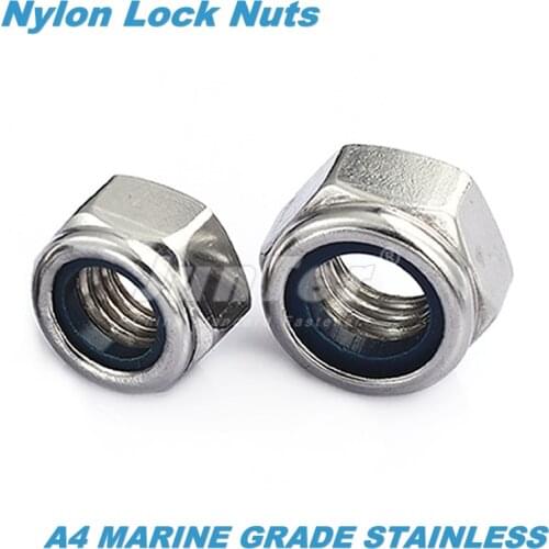 100pcs/lot M3 M4 M5 M6 M8 M10 M12 A4 Marine Grade Stainless Nyloc Lock Nuts Locknut DIN985