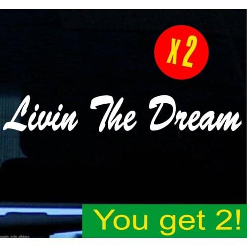 2 x 20cm LIVIN THE DREAM Decal Stickers Nice Cute Girl 4x4 Window sticker