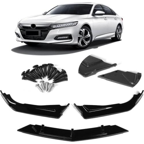3Pcs Glossy Black/Carbon Fiber Car Front Bumper Lip Splitter Lip Diffuser Spoiler Protector Cover For Honda Accord 2018-2020