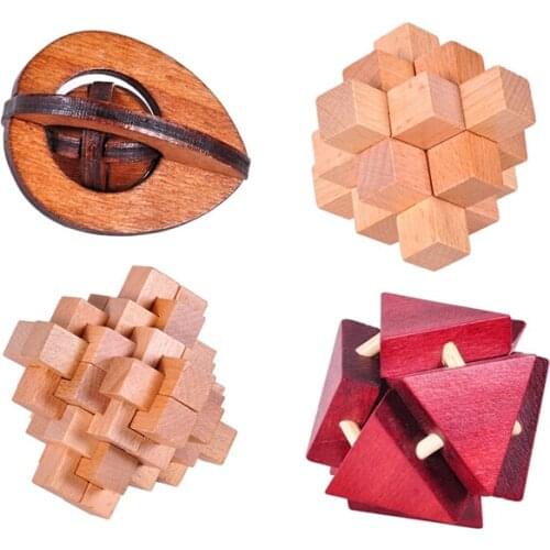 4PCS/Lot Classic Wooden Brain Teaser Interlocking Burr Puzzles Set for Adults and Children