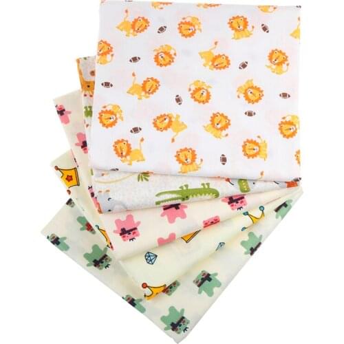 5pcs/lot,Cartoon Lion Series Twill Cotton Printed Fabric Patchwork Twill Cloth Set For DIY Sewing Quilting Crafts Toys Material