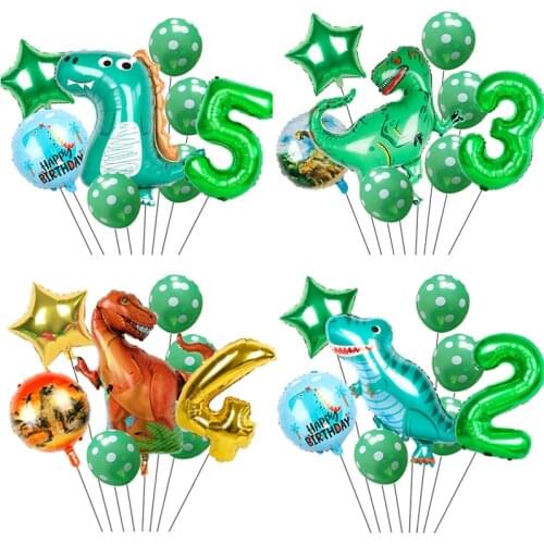 9pcs/lot Dinosaur Party 32inch green number foil Balloons Birthday Party Decorations kids Baby boy latex Globos Cumpleanos toys