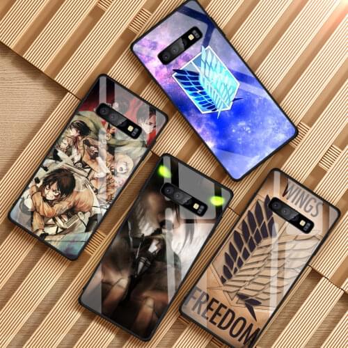 Attack On Titan Anime Tempered Glass Phone Case For Samsung Galaxy A6 A6S A8 A8S J6 J8 2018 S8 S9 S10 PLUS NOTE 8 9