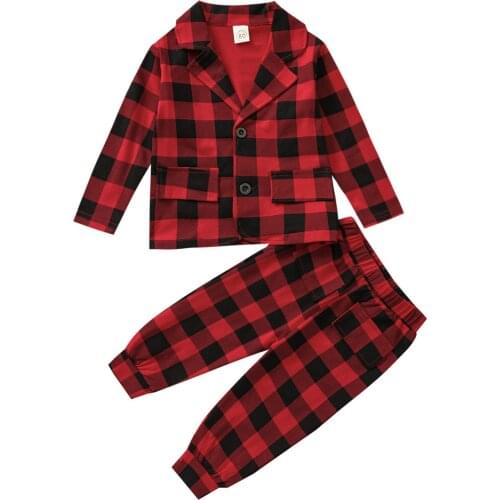 2021 Toddler Baby Girl Plaid Print Clothes Set Long Sleeve Lapel Neck Button-up Tops Elastic Waist Trousers 0-4Years