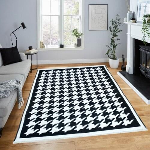 Black White Double-Sided Washable Cotton Carpet Rug for Living Room / Bedroom / Dining Room / Study / Kitchen